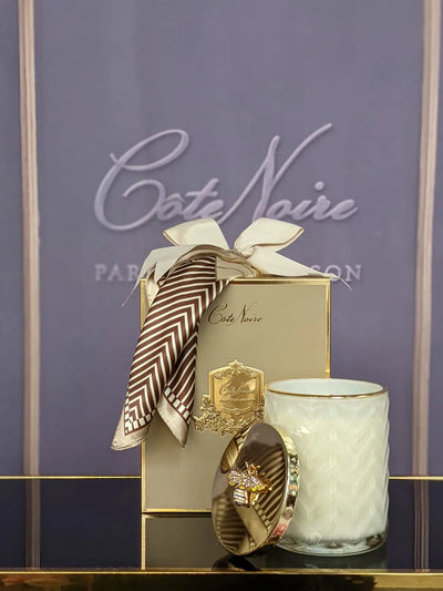 Cote Noire Herringbone Candle With Scarf Blond Vanilla - Cream & Golden Bee lid - HCG03