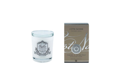 Cote Noire Candles - White Vessel with Silver Badge - Salted Butter Caramel