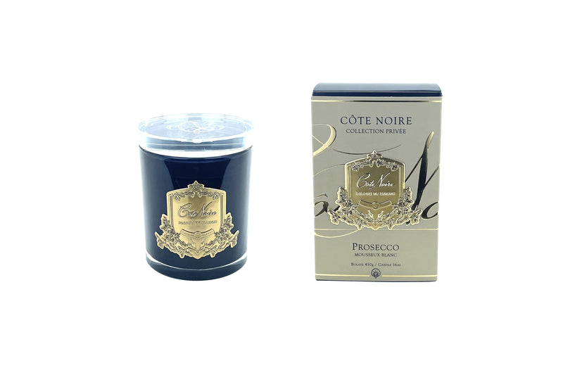 Cote Noire Candles - Dark Vessel with Gold Badge - Prosecco
