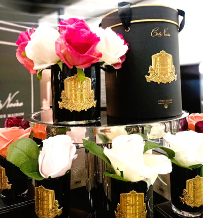 Cote Noire Premium Rose Bud Bouquet - Mixed Magenta & Blush - Dark Glass - MBG01