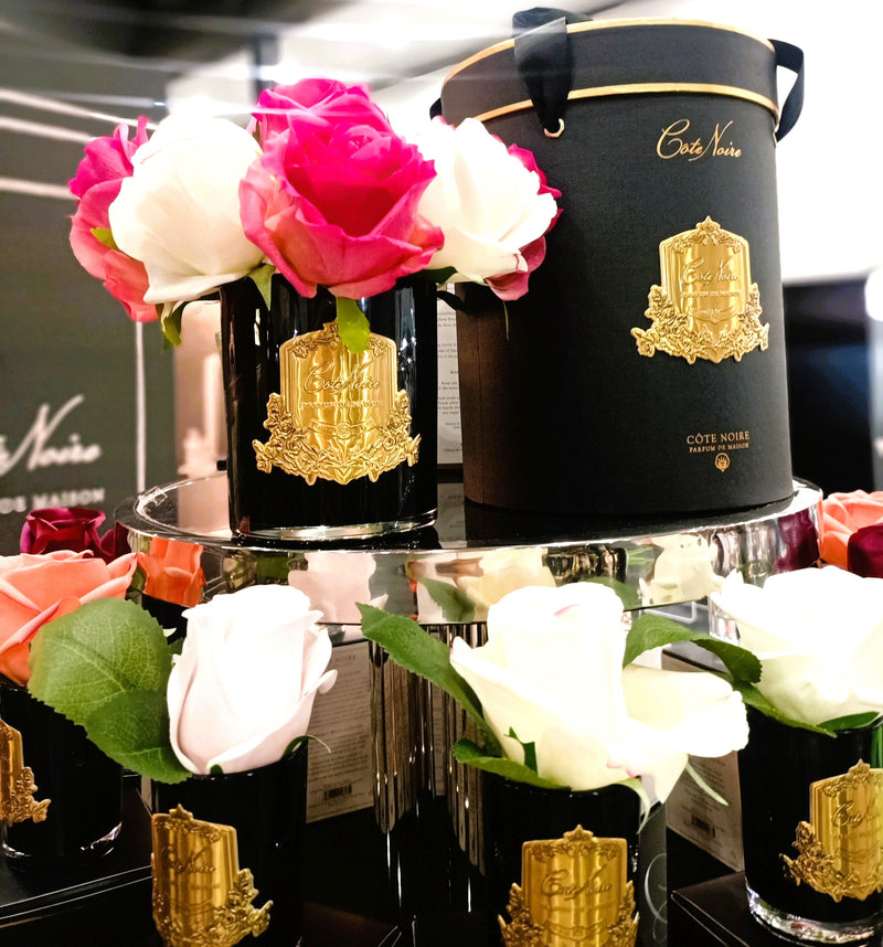 Cote Noire Premium Rose Bud Bouquet - Mixed Magenta & Blush - Dark Glass - MBG01