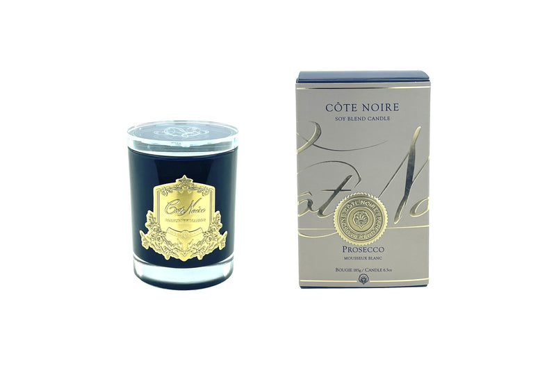 Cote Noire Candles - Dark Vessel with Gold Badge - Prosecco