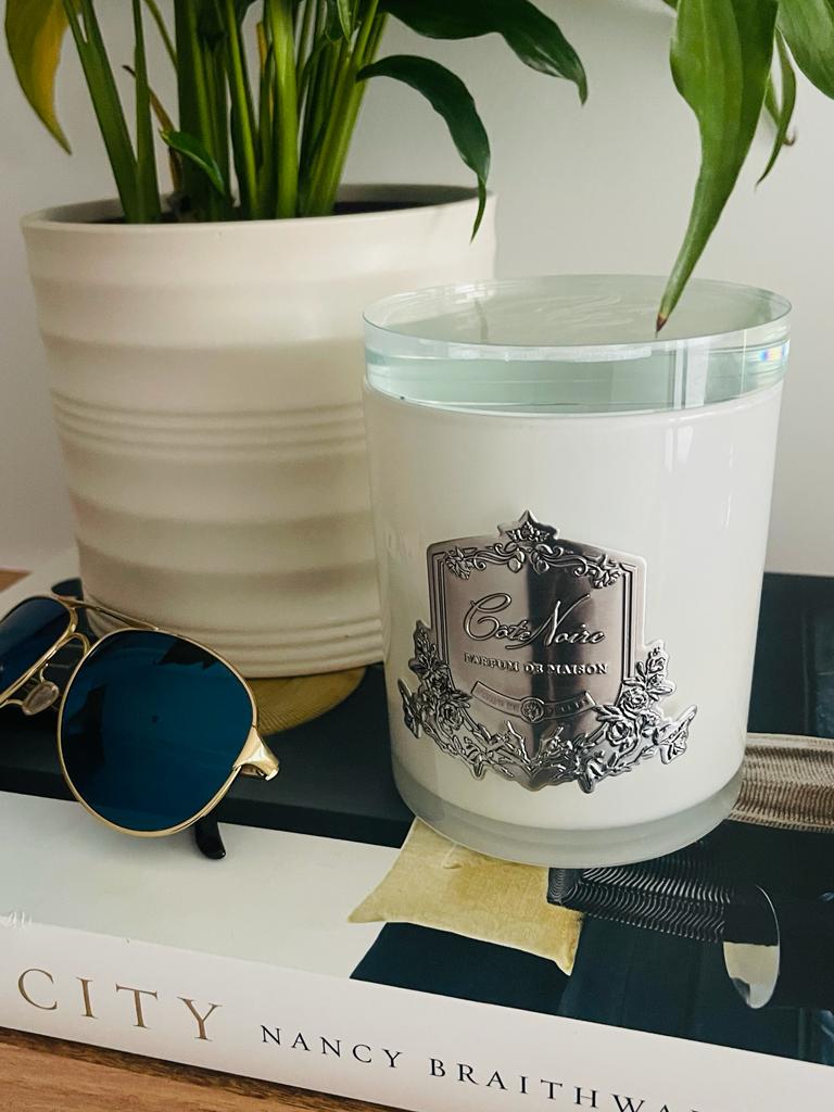 Cote Noire Candles - White Vessel with Silver Badge - Summer in the Chateau-DISCONTINUED