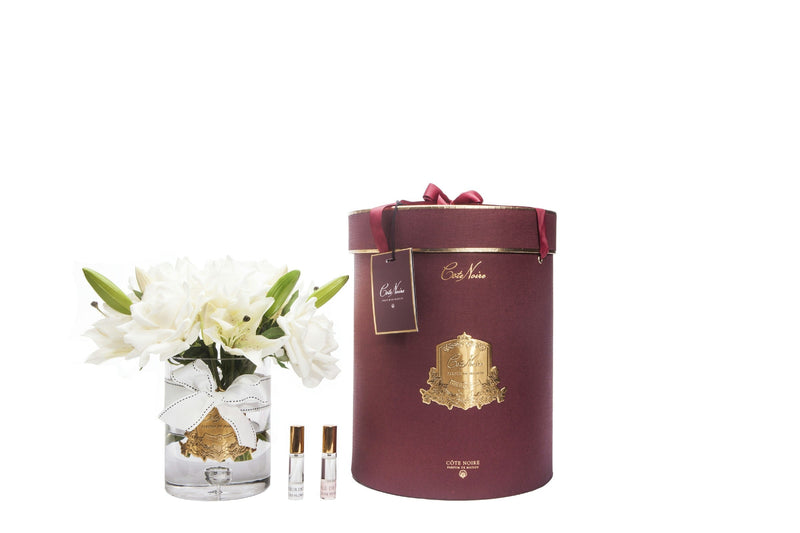 Cote Noire Luxury Lilies & Roses - Champagne - Gold Badge - Burgundy box - LRL05