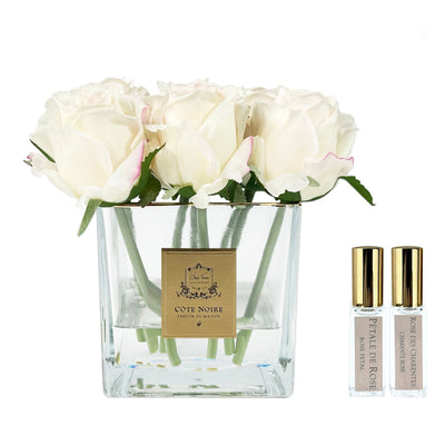 Cote Noire Couture 9 Rose Buds - Square Clear Vase - Gold & Pink Blush - SVC902-LIMITED