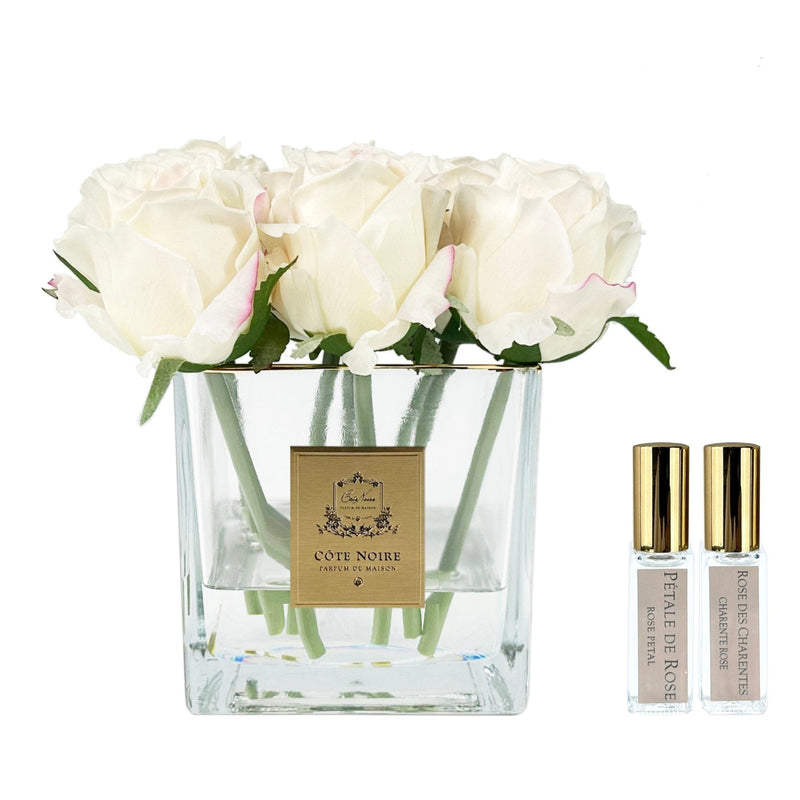 Cote Noire Couture 9 Rose Buds - Square Clear Vase - Gold & Pink Blush - SVC902-LIMITED