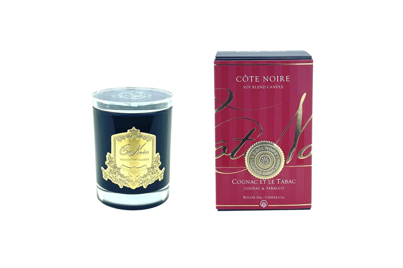 Cote Noire Candles - Dark Vessel with Gold Badge - Cognac & Tobacco GML18524