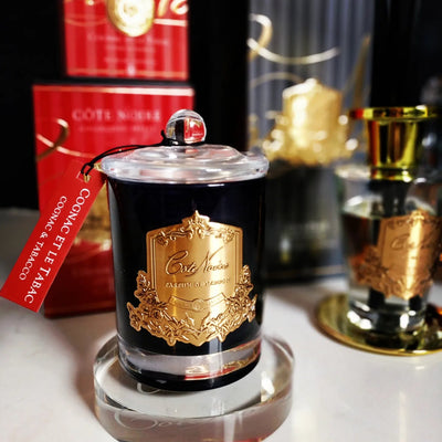 Cote Noire Candles - Dark Vessel with Gold Badge - Cognac & Tobacco GML18524