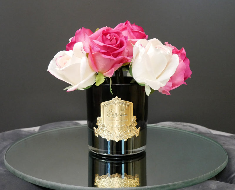 Cote Noire Premium Rose Bud Bouquet - Mixed Magenta & Blush - Dark Glass - MBG01