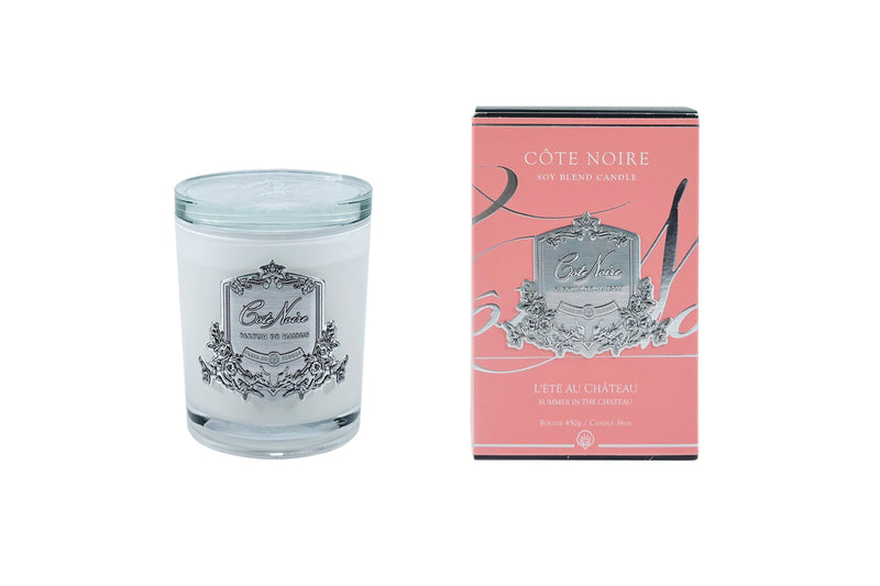 Cote Noire Candles - White Vessel with Silver Badge - Summer in the Chateau-DISCONTINUED