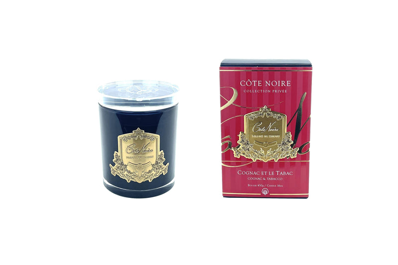 Cote Noire Candles - Dark Vessel with Gold Badge - Cognac & Tobacco GML18524