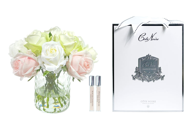 Cote Noire Herringbone Flower - Rose Buds - Clear - French Pink, Green & White-NEW-HCF13