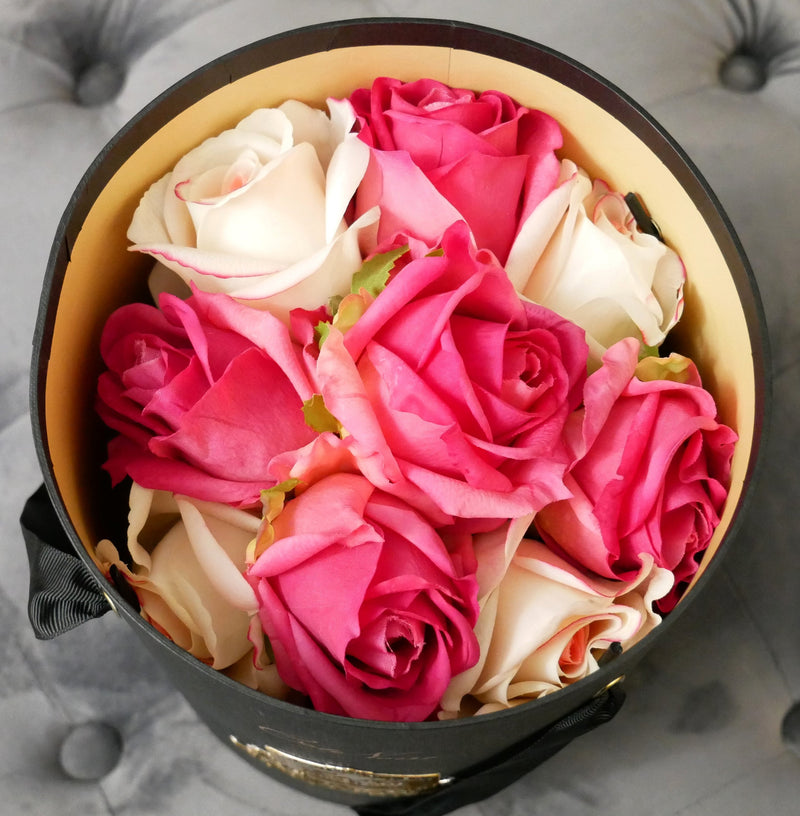 Cote Noire Premium Rose Bud Bouquet - Mixed Magenta & Blush - Dark Glass - MBG01
