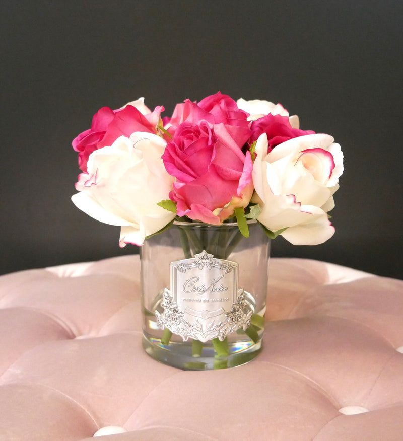 Cote Noire Premium Rose Bud Bouquet - Mixed Magenta & Blush - Clear Glass - MBS01