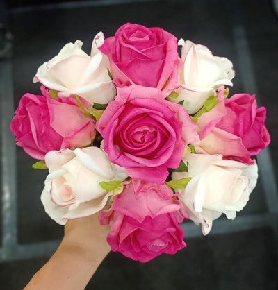 Cote Noire Premium Rose Bud Bouquet - Mixed Magenta & Blush - Clear Glass - MBS01