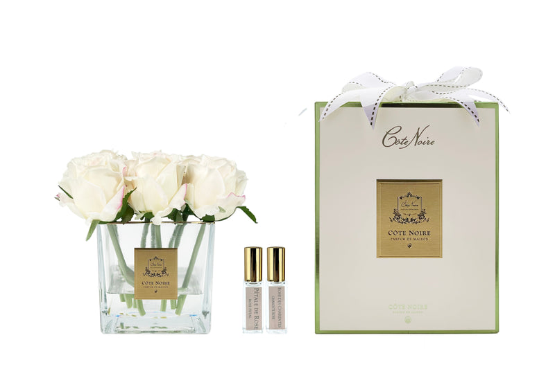 Cote Noire Couture 9 Rose Buds - Square Clear Vase - Gold & Pink Blush - SVC902-LIMITED