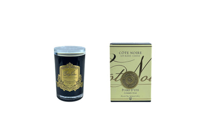 Cote Noire Candles - Dark Vessel with Gold Badge - Summer Pear