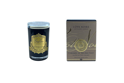 Cote Noire Candles - Dark Vessel with Gold Badge - Salted Butter Caramel