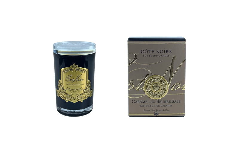 Cote Noire Candles - Dark Vessel with Gold Badge - Salted Butter Caramel