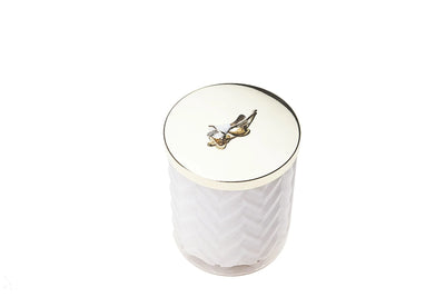 Cote Noire - Herringbone Candle With Scarf - White - Lilly Flower Lid - HCG06 Cote Noire