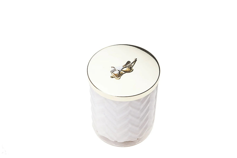 Cote Noire - Herringbone Candle With Scarf - White - Lilly Flower Lid - HCG06 Cote Noire