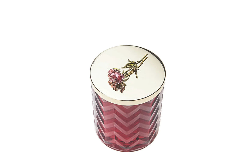 Cote Noire Herringbone Candle With Scarf Rose Oud - Red & Red Rose lid - HCG07 Cote Noire