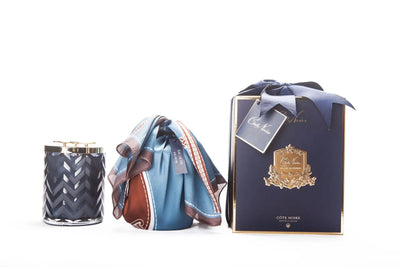 Cote Noire Herringbone Candle With Scarf Eau de Vie- Navy & Dragonfly lid - HCG05 Cote Noire