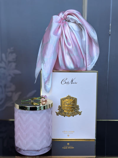 Cote Noire - Herringbone Candle With Scarf - Pink - Rose lid - Charente Rose - HCG04