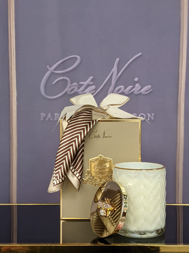 Cote Noire Herringbone Candle With Scarf Blond Vanilla - Cream & Golden Bee lid - HCG03
