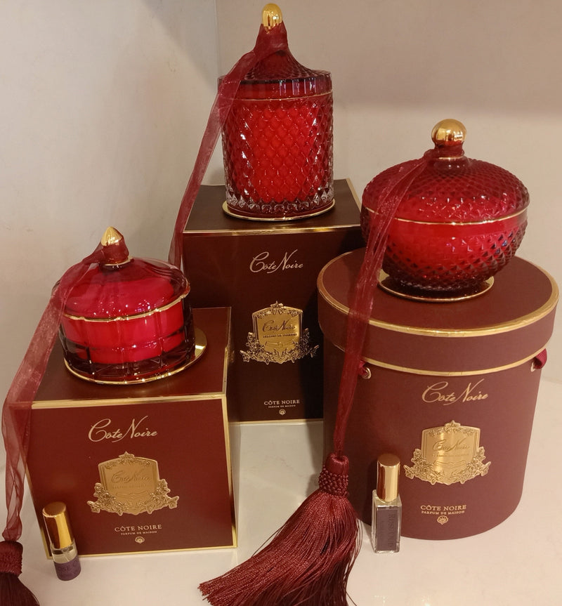 Cote Noire Grand Red & Gold Art Deco Candle - Rose Oud - GML45011